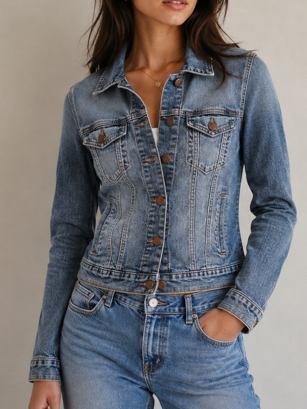 GAP Denim Jacket Classic Blue Button Up Jean Jacket Fitted Stretch Trucker Y2K